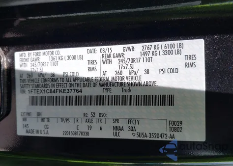 2015 Ford F-150 Xl from USA, damaged, VIN 1FTEX1C84FKE37764